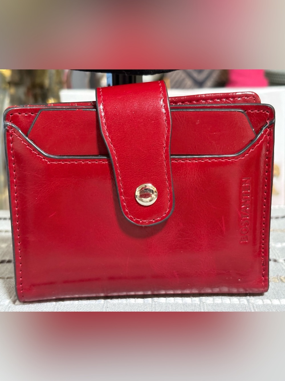 Bostanten Lnna Hand Tooled Leather Wallet - Wine Red - Picture 7 of 16